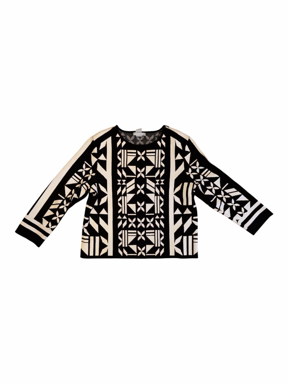 H&M Black and Cream Geometric Crewneck Sweater